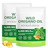 Oregano Öl Kapseln 6000mg,120 Softgels Oreganoöl mit Schwarzkümmelöl, Natürlich & Glutenfrei...