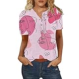 Sporttop Damen, Kurzarm V-Ausschnitt Hemdbluse Sommer Shirt Blumen Drucken Knopfleiste Tunika Tops...