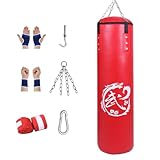 Hängend Boxsack Set Erwachsene - 100cm Hochwertiges PU Leder ungefüllter Punchingsäcke, Heavy...