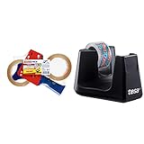 tesa Paketband-Abroller und tesapack Paketbänder im Set - Transparent - 66m x 50mm & Easy Cut SMART...