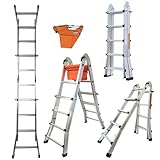 Hooha 5M Aluminium 4in1 Mehrzweckleiter 4X5 Ausziehbar rutschfest Multifunktional Gelenkleiter...