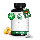 L-Lysin Kapseln hochdosiert - 120 Kapseln mit 1200 mg L-Lysin pro Tagesdosis - Vegan & Laborgeprüft