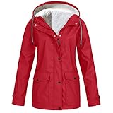 Regenmantel Damen Wasserdicht Gefüttert Regenjacke Warm Winter Kapuzenjacke Einfarbig Winterjacke...