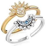 Eniyou 2 Stück Freundschaftsringe Sonne Mond Ring Verstellbare Ringe Sun and Moon Ring Ringe Set...