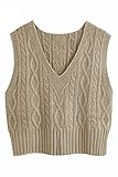 Pullunder Damen Ärmellos V-Ausschnitt Strickweste Pullover Elegant Strickpullover Strickpulli...