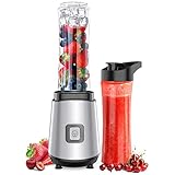 Horett Mini Standmixer 400W, Smoothie Maker Mixer mit 2 x 600 ml BPA-freien Trinkflaschen, Blender...