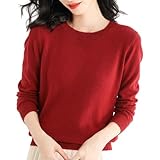 Shffuw Damen Pullover, 100% Merinowolle Strickpullover, Einfarbiger, Elegant, Rundhals, Langarm,...