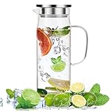 Litimkat 1.5L Wasserkaraffe aus Glas,Wasserkrug mit Versiegeltem Deckel,Hitzebeständig...