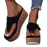 Sandalen Damen Elegant,Damen Keilabsatz Sandalen Zehentrenner Hausschuhe Römische Flip Flops Flache...