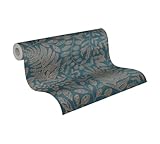 A.S. Création THE BoS Vliestapete mit floralem Muster 0,53 x 10,05 m – Blau, Gold, Türkis –...
