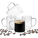 ComSaf Kaffeetasse 4er Set, Tasse aus Glas mit Henkel, 400ml Gläser aus Borosilikatglas,...