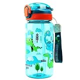 MHwan Trinkflasche Kinder, 600ml Robuste und Bruchsichere, Trinkflasche Auslaufsicher mit Strohhalm,...