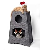 Pawtasy Katzenhöhle Katzenhaus aus Filz Katzenbett 3-Ebenen Katzen Höhle mit Kuschelhöhle &...