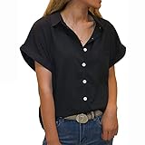 FrüHling Sommer Damen Kurzarm T-Shirt V-Ausschnitt Button-Down-Shirt Top Mit Taschen