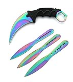 KOSxBO® 4er Messerset Rainbow - 3X Wurfmesser und 1x CSGO Karambit Messer - Gürtelmesser -...