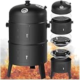 tectake® 3in1 Holzkohlegrill Smoker Räucherofen, Smoker Grill mit Thermometer und regulierbarem...