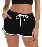 Fanient Damen Lockere Passform Badehose Schwarz Schnelltrocknend Einfarbig Badeanzug Bottoms Sommer...