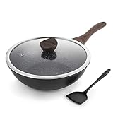 Kordisen Wokpfanne induktion, 30 cm Wok mit Deckel, Aluminiumguss, Beschichtung in Steinoptik,...