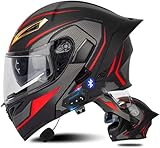 Anti-Fog Doppelspiegel Bluetooth Klapphelm Motorradhelm, ECE Zertifiziert Damen Herren Motocross...