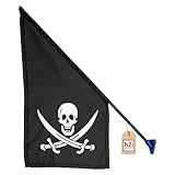 h2i Piratenflagge 42 x 30 cm mit Kunststoffstab | Fahne mit Totenkopf-Motiv | wetterfestes Zubehör...
