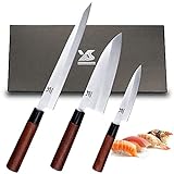 MSY BIGSUNNY 3-teiliges Sushi-Messer-Set Sashimi-Messer Edelstahl Yanagiba-Messer Fischmesser...
