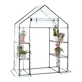 Juskys Foliengewächshaus 147 x 73 x 195 cm, Gewächshaus mit 4 Ablagen & aufrollbarer Tür, stabil...