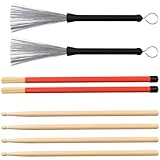 VANZACK Ahorn Drumsticks Drahtbesen Set Leichte Percussion Sticks für Schlagzeug für Anfänger und...