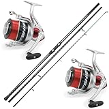 VF-Angelsport Deluxe Brandungsset 2 Ruten + 2 Rollen + Schnur - Surfen, Fischrutenrolle, 4,2m,...