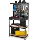 COSTWAY Werkbank, Werkzeugbank mit Lochwand, Werktisch mit Schublade, große Arbeitsplatte & 3...