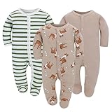 3PCS Baby Schlafstrampler Babychlafanzug Babyschlafsack Baumwolle mit Füßen mit knöpfen Gr. 56 62...