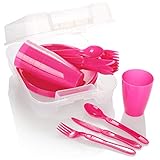 COM-FOUR® 31-teiliges Picknick-Set, Picknickkorb und Mehrweggeschirr für 6 Personen, idealer...