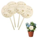 4 Stk. Holz-Pflanzenetiketten, Stilvolle Pflanzenstecker mit Blumenmotiv, Danke, dass Sie mir beim...