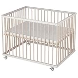 Sämann Laufgitter ECO 75x100 cm mit Matratze - 3-fach höhenverstellbar - Laufstall Baby Buche...