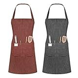 Vicloon Küchenschürze,2 Stück verstellbare Schürze mit 2 Taschen,Maschinenwaschbar, farbecht...