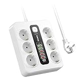 Steckdosenleiste 6-Fach mit 5 USB A und 1 Typ-C Schnellladeports, Mehrfachsteckdose mit Schalter,...