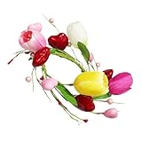 UKCOCO Romantischer Kerzenring mit Roten Herzen und Beeren Künstlicher Blumenkranz aus Schaumstoff...