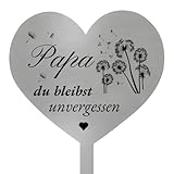 Scinzene Herz Grabschmuck Wetterfest Grabdeko aus Metall mit Spruch Papa du bleibst unvergessen und...