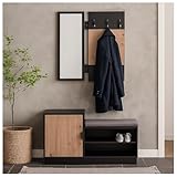 HTI living Garderobenpaneel mit Spiegel und Schuhbank Dana Schwarz-Artisaneiche Set Wandgarderobe...
