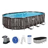 Bestway Power Steel Frame Pool Komplett-Set mit Filterpumpe 610 x 366 x 122 cm , Holz-Optik...