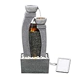 Teamson Home Garden & Outdoor Solarbetriebenes Wasserspiel mit Lichtern, kaskadierendem...