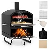 GOPLUS Outdoor Pizzaofen, doppelwandiger Pizza Ofen mit Pizzaschaufel, Backrost und Pizzastein,...