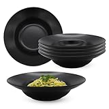 Feinkeramik Pastateller schwarz matt - 6er Set - Keramik Nudelteller tief Ø 24 cm - Tiefe Teller...