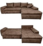 Vintage Ecksofa mit Schlaffunktion und Bettkasten B266/T186/H90 cm, Wellenunterfederung, Ottomane...