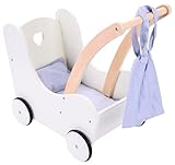 Engelhart – 606014 – Eleganter Puppenwagen aus Holz – Grau und Weiß – Maße: 50 x 28 x 46...
