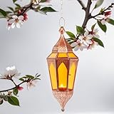 Orientalisches Windlicht hängend Glas Lalita Orange 41 cm groß | Orientalische Glas Teelichthalter...