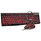 Rii Gaming Tastatur und Maus Set, 3 LED Hintergrundbeleuchtung, ideal für Gaming und Büro,...