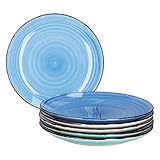 MamboCat Blue 6x Speise-Teller blau I robustes blaues Steingut-Geschirr für 6 Personen I 6-er...