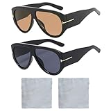 DUINIU 2 Paar Retro-Sonnenbrillen Und 2 Brillentücher, Flat-Top-Sonnenbrillen Mit Großem Rahmen,...