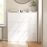 Schuhschrank Weiß Schuhkipper Schmal mit Ausklappbarer Sitzbank Flurkommode Modern Highboard 3...