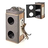 FANTASK 3-stöckige Katzenhöhle Katzenfass, Katzenhaus mit Kratzbrett & 3 Matten, Spielfass für...